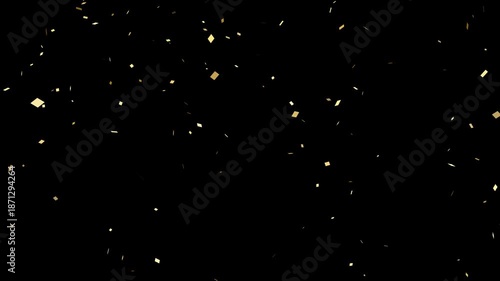Golden confetti falling on transparent background with alpha channel. gold confetti slow motion overlay.