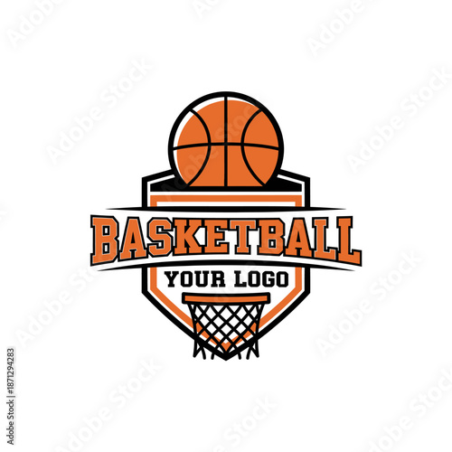 dynamic basketball logo design featuring a modern emblem with hoop and text