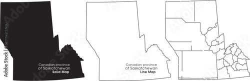 Canadian province of saskatchewan map in black and white with solid and line illustrations with Canada and province map and vector illustration