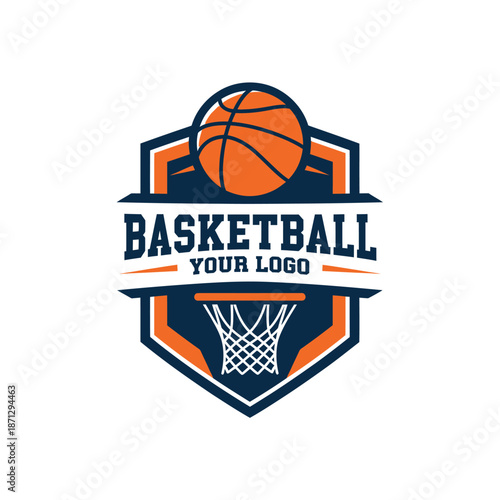 Dynamic basketball sports logo featuring a classic design with vibrant colors