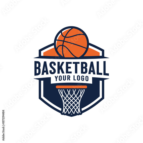 Dynamic basketball logo design featuring a vibrant orange ball and modern