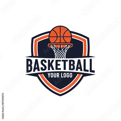 Dynamic basketball logo featuring vibrant orange and navy color scheme with