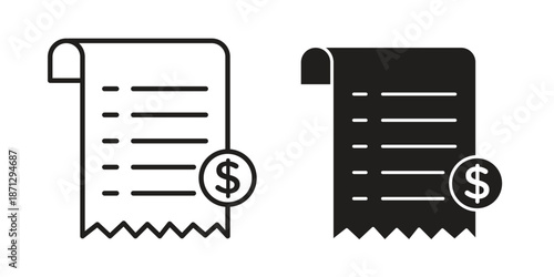 Receipt icons in black glyph and liner versions for design.