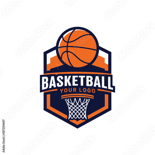 Dynamic basketball logo featuring a vibrant orange ball and modern design