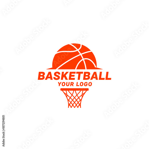 Dynamic basketball-themed logo featuring an orange ball and net design for