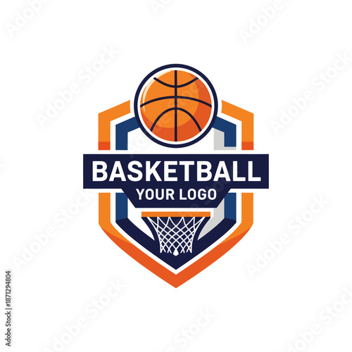 Dynamic basketball sports emblem with modern design and vibrant colors