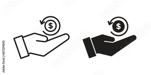 Refund icons in black glyph and liner versions for design.