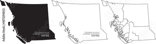 Illustration of british columbia province in canada with various map outlines and borders on white background for geographic and travel concepts