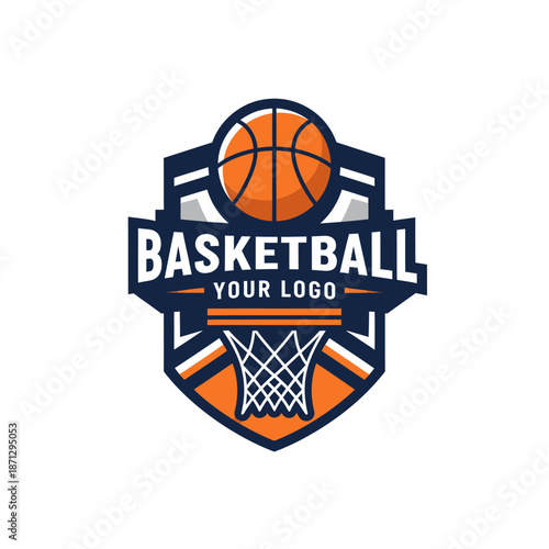 Dynamic basketball logo featuring vibrant orange and dark navy elements for