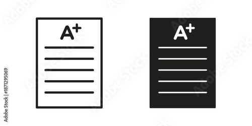 Report card icons in black glyph and liner versions for design.