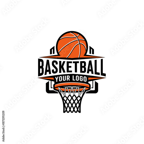 Dynamic basketball logo featuring a vibrant orange ball and modern design