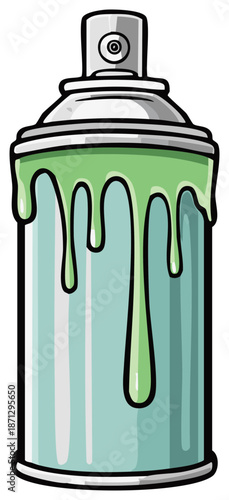 Cartoon spray paint can with dripping green paint vector illustration