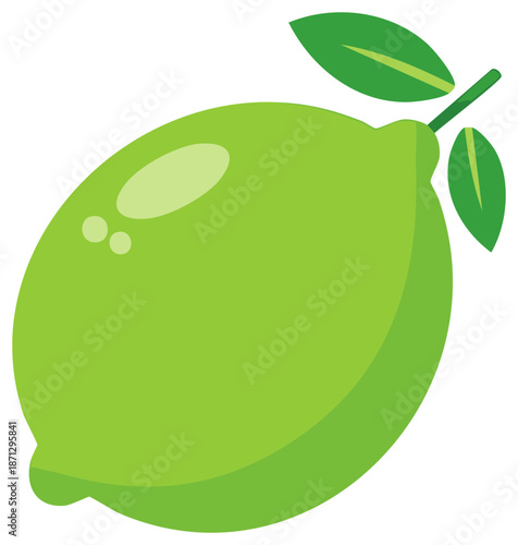 Fresh Green Lime Fruit with Leaves in Simplified Vector Illustration Style Featuring Citrus Flavor for Recipe Icons