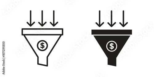 Sales funnel icons in black glyph and liner versions for design.