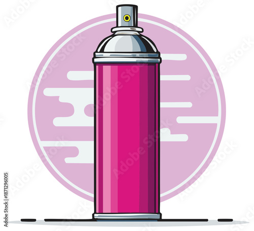 Aerosol Spray Can Illustration in Pink with Chrome Elements and Decorative Background Graphic