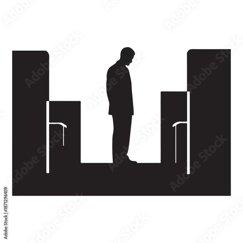 Businessman Standing Alone Inside Doorway Symbolizing Career Uncertainty