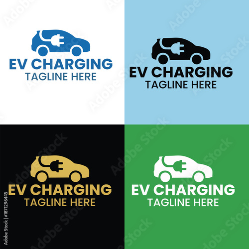 
Electric Vehicle Charging Logo Template. Eco Friendly Car Plug Symbol, Green Energy Transport, and Automotive Power Station Vector.