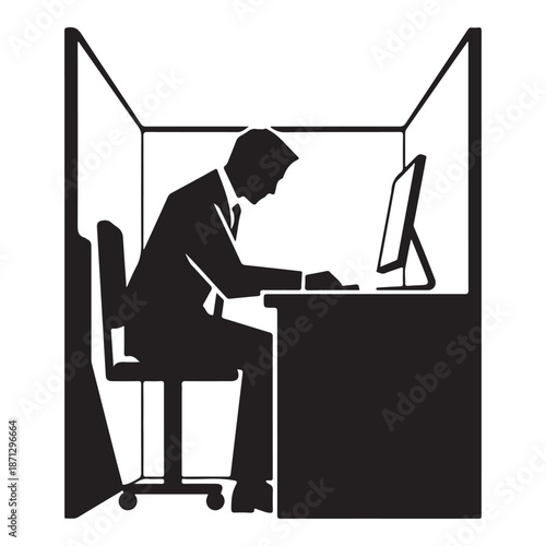 Office Workspace Silhouette Showing Businessman Standing Between Two Desks