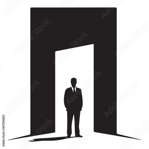 Businessman Framed in Office Interior Representing Corporate Isolation