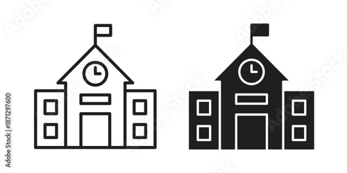 school icons in black glyph and liner versions for design.