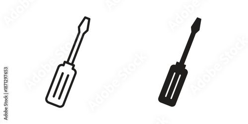 Screwdriver icons in black glyph and liner versions for design.
