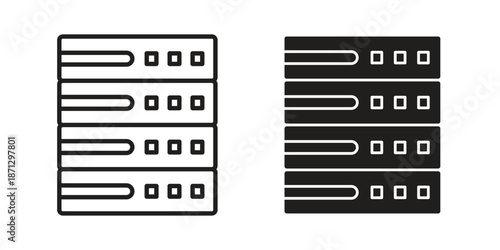 Server rack icons in black glyph and liner versions for design.