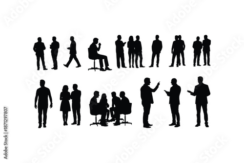 Silhouette of various people in different poses and occupations silhouette
