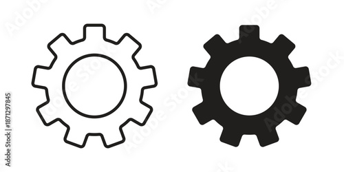 Settings gear icons in black glyph and liner versions for design.
