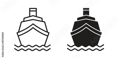 Ship icons in black glyph and liner versions for design.