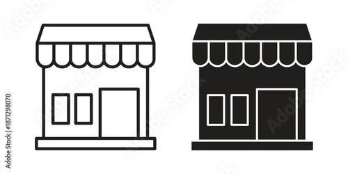 Shop icons in black glyph and liner versions for design.
