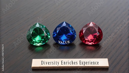Three distinct colored gemstones emerald sapphire ruby displaying value and diversity on a dark surface