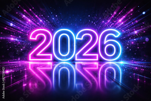 Colorful New Year fireworks lighting the winter night as people celebrate a happy holiday party with stars and festive decorations