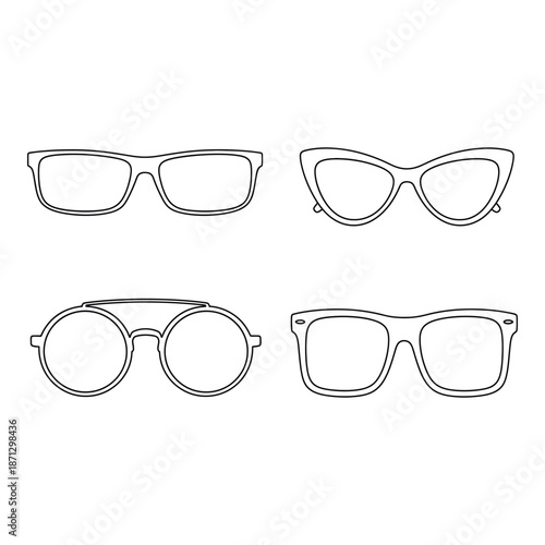 A collection of four different styles of eyeglasses outlined in black
