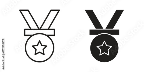 Sports medal icons in black glyph and liner versions for design.