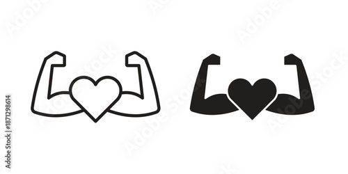 Strong heart icons in black glyph and liner versions for design.