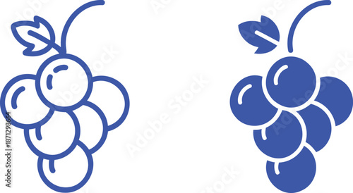 Blue grapes outline and solid fill fruit food