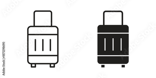 Suitcase icons in black glyph and liner versions for design.