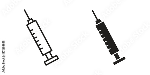 Syringe injection icons in black glyph and liner versions for design.
