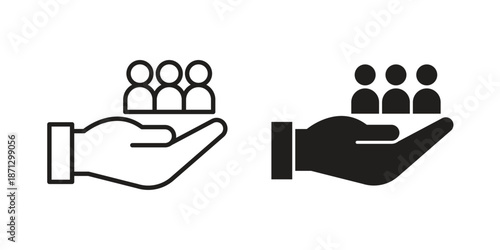 Teamwork icons in black glyph and liner versions for design.