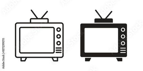 Television icons in black glyph and liner versions for design.