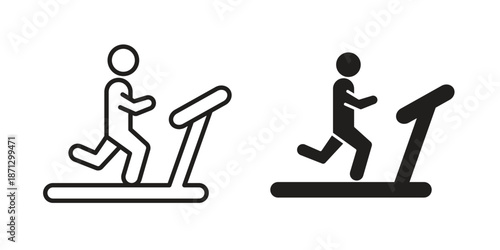 Treadmill icons in black glyph and liner versions for design.