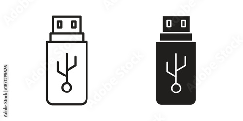 usb drive icons in black glyph and liner versions for design.