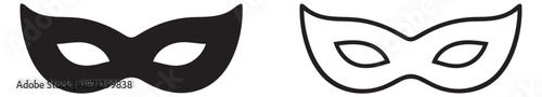 Minimalist icon set featuring masquerade masks in solid and line art style for celebrations and events