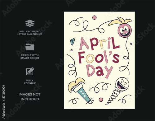 Playful april fool's day illustration with whimsical characters and festive elements