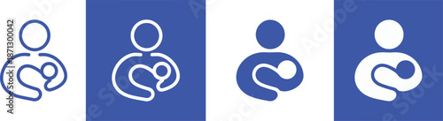 Mother holding baby variations blue and white child