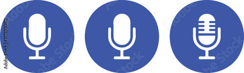 Three blue circles with white microphone audio
