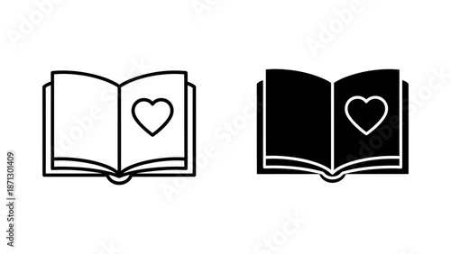 Black and White Open Book Icons with Heart Shape Design