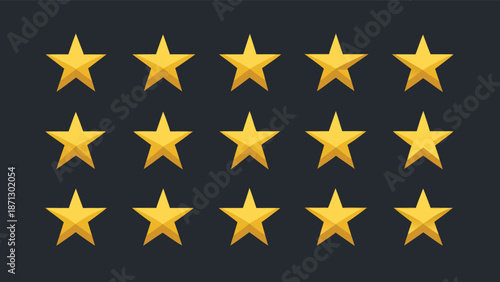 Fifteen Golden Stars In A Grid For Awards And Praise, Bright Star.