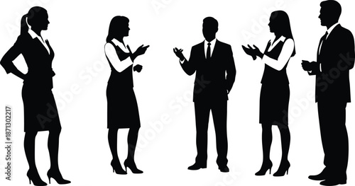 Business people silhouette discussion teamwork office communication corporate professionals meeting collaboration leadership conversation concept illustration