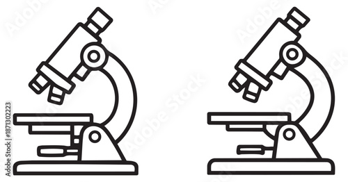 Line art microscope set featuring scientific equipment for laboratory and education